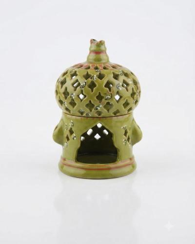 Artisan Green Ceramic Olibanum Burner & Tealight Lamp